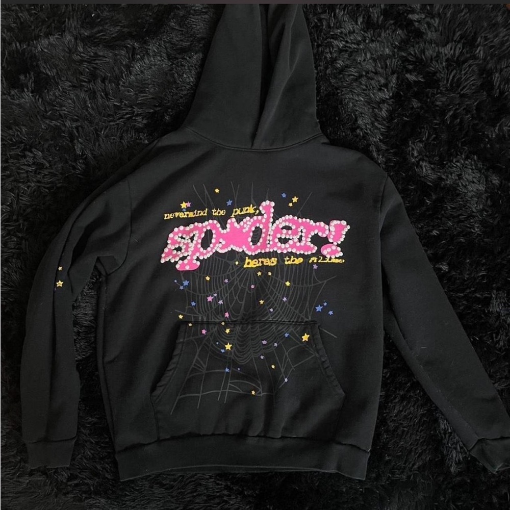 Black Graphic Hoodie with Spider Design